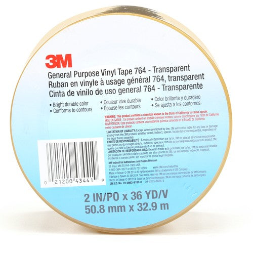 3M General Purpose Vinyl Tape 764 Transparent 2 in × 36 yd 5 mil Individually Wrapped Conveniently Packaged - All Tool & Supply