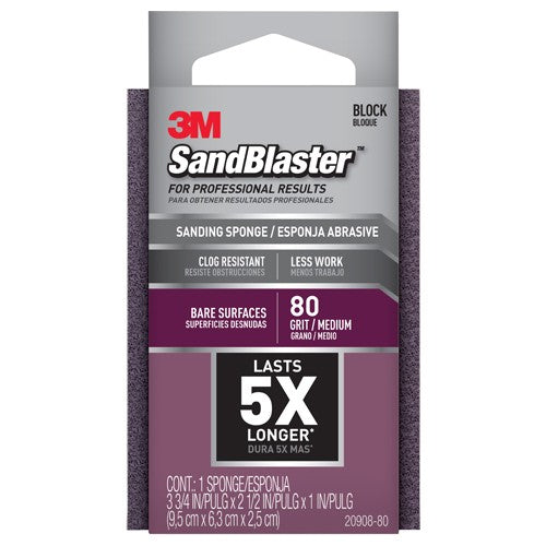 ‎3M SandBlaster Advanced Sanding Sanding Sponge 20908-80 80 grit 3-3/4″ × 2-1/2 × 1″ - All Tool & Supply