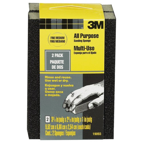 ‎3M Drywall Sanding Sponge 19093 Dual Grit Block 2-5/8″ × 3-3/4″ × 1″ Fine/Medium grit - All Tool & Supply