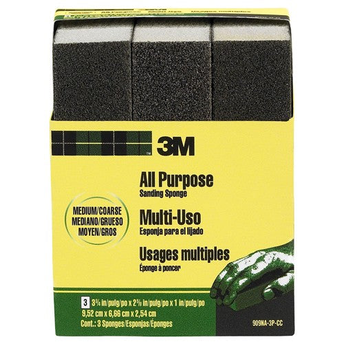 ‎3M General Purpose Sanding Sponge 909NA-3P-CC 3 3/4″ × 2 5/8″ × 1″ Dual Grit Medium/Coarse - All Tool & Supply