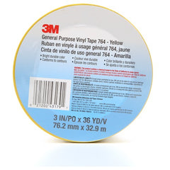 3M General Purpose Vinyl Tape 764 Yellow 3″ × 36 yd 5 mil Individually Wrapped Conveniently Packaged - All Tool & Supply