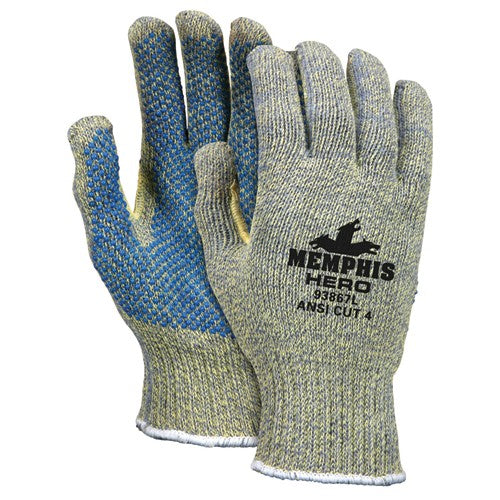 MCR Safety Cut Pro Hero Gloves - 7 Gauge Kevlar / Stainless Steel / Nylon - PVC Dots Palm Side - Size Large - All Tool & Supply