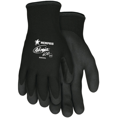 Ninja Ice Gloves - 15 Gauge Black Nylon - Acrylic Terry Inner -HPT Palm and Fingertips - Size Large - All Tool & Supply