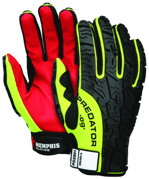 Predator Hi-Vis, Synthetic Palm, Tire Tread TPR Coating Gloves - Size X-Large - All Tool & Supply