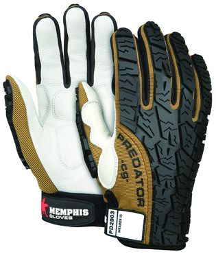 Predator Foam Padded Cow Grain Leather Palm, Tire Tread TPR Coating Gloves - Size Large - All Tool & Supply