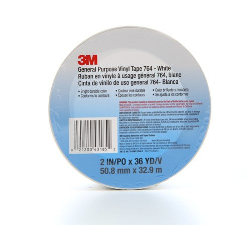 3M General Purpose Vinyl Tape 764 White 2″ × 36 yd 5 mil ndividually Wrapped Conveniently Packaged - All Tool & Supply