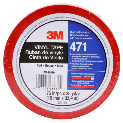 3M Vinyl Tape 471 Red 3/4″ × 36 yd 5.2 mil Individually Wrapped Conveniently Packaged - All Tool & Supply