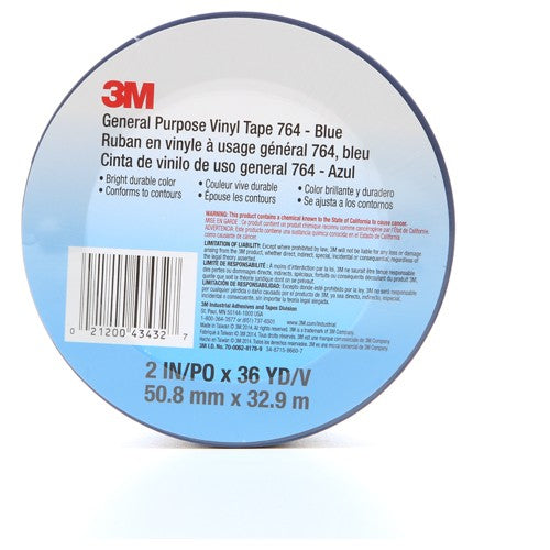 3M General Purpose Vinyl Tape 764 Blue 2″ × 36 yd 5 mil Individually Wrapped Conveniently Package - All Tool & Supply