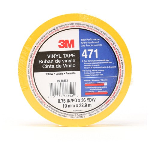 3M Vinyl Tape 471 Yellow 3/4″ × 36 yd 5.2 mil Individually Wrapped Conveniently Packaged - All Tool & Supply