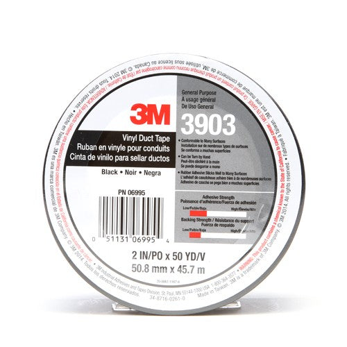 3M Vinyl Duct Tape 3903 Black 2″ × 50 yd 6.5 mil 2 Individually Wrapped Conveniently Packaged - All Tool & Supply