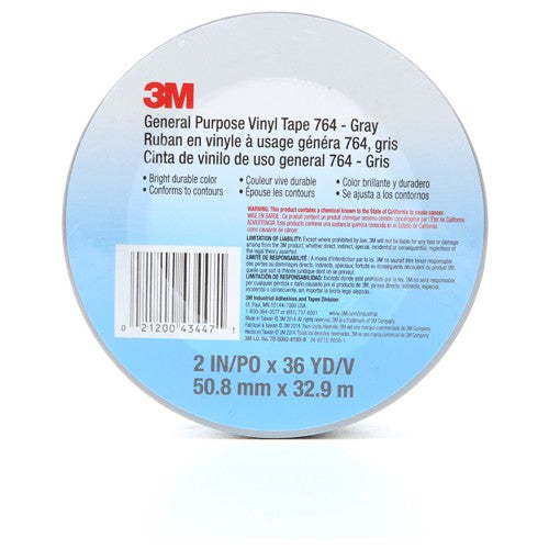 3M General Purpose Vinyl Tape 764 Gray 2″ × 36 yd 5 mil Individually Wrapped Conveniently Packaged - All Tool & Supply