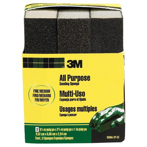 ‎3M General Purpose Sanding Sponge 908NA-3P-CC 3 3/4″ × 2 5/8″ × 1″ Dual Grit Fine/Medium - All Tool & Supply