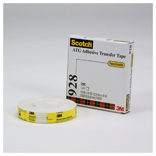 Scotch ATG Repositionable Double Coated Tissue Tape 928 Translucent White 1/4″ × 18 yd 2 mil - All Tool & Supply