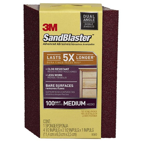 ‎3M SandBlaster EDGE DETAILING Sanding Sponge 9560 100 grit 4-1/2″ × 2-1/2 × 1″ 1/pk - All Tool & Supply